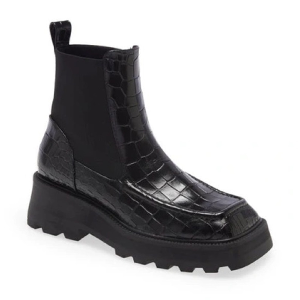 Intentionally Blank Black Croc-Embossed Platform Chelsea Boot - Women's